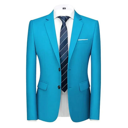 New Men Pure Colour Business Social Office Suit Slim Fit Jacket Fashion Simple Groom Wedding Tuxedo Dress Blazers Coats