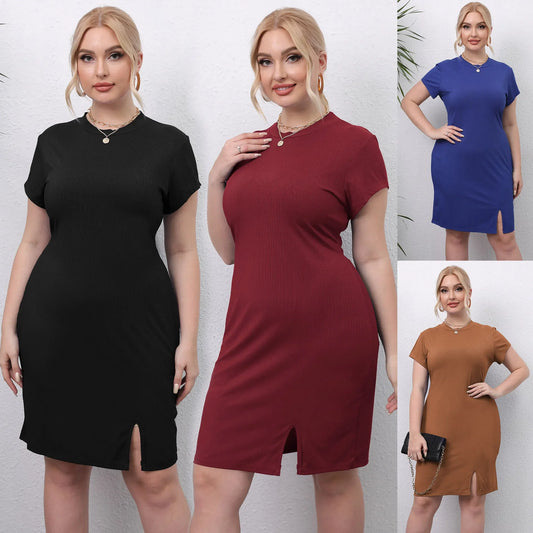 Plus Size Plus Size Women's Side Slit Bodycon Skirt Smooths Your Silhouette Simple Casual Dress European And American Fashion...