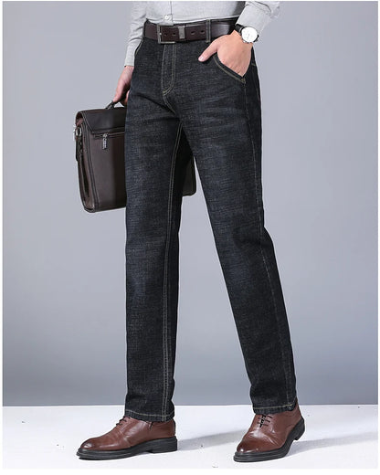New Men Light Luxury Stretch Slim Fit Pants Comfortable Soft Business Fashion Straight Casual Denim Trousers Male Brand Clothing