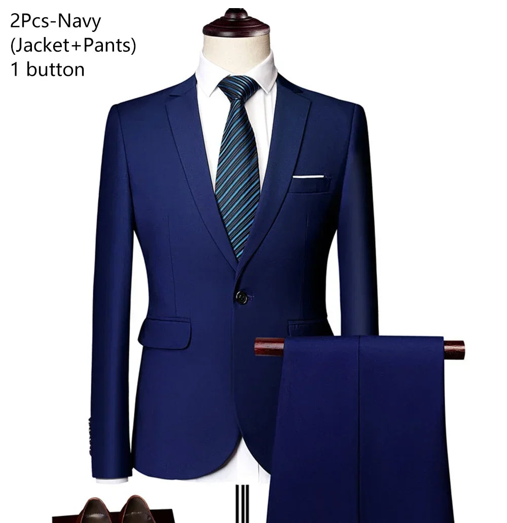 Elegant Suits For Men Wedding 3 Pieces 2 Set Luxury Fashion Classic Full Jackets Vest Pants Blazers Outfit 2024 Formal Costume