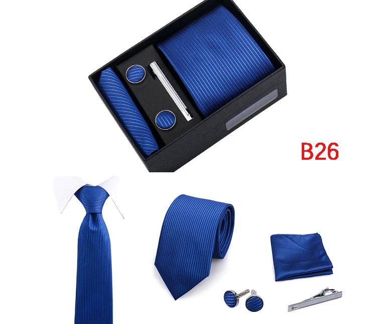 Ties Gift Box Brand Design Top Quality Jacquard Necktie Hanky Cufflink Set Tie Clip For Men Gravatas Business Wedding