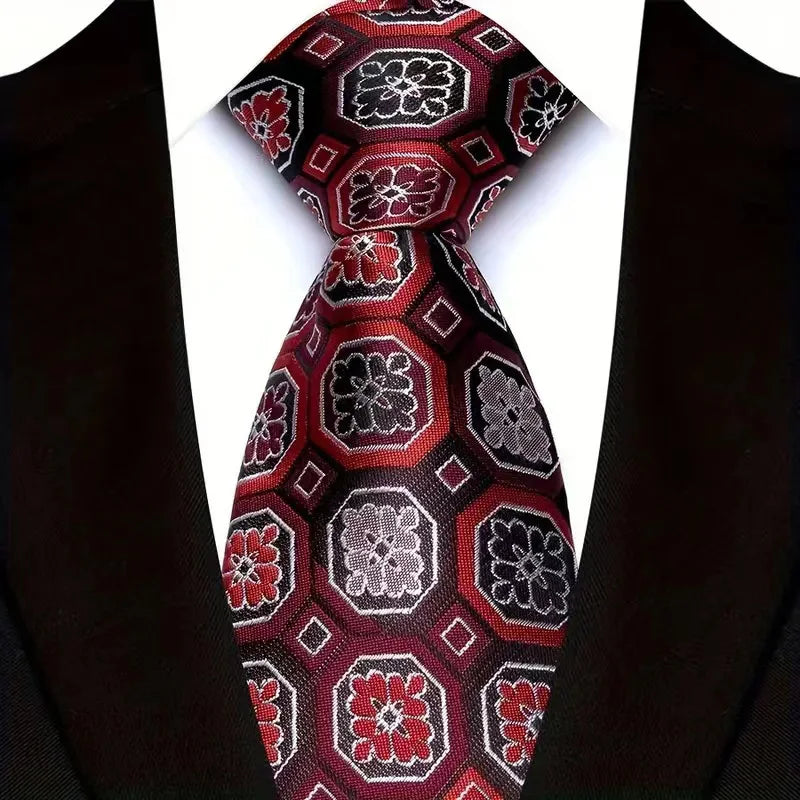 Luxury 8CM Mens Necktie Red Color Solid Stripes Paisley Ties For Man Groom Jacquard Woven Neck Tie For Business Wedding Party