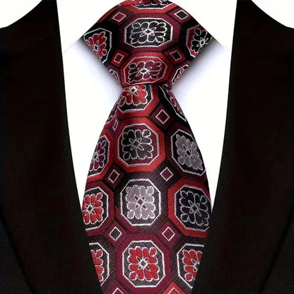 Luxury 8CM Mens Necktie Red Color Solid Stripes Paisley Ties For Man Groom Jacquard Woven Neck Tie For Business Wedding Party