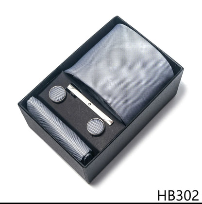 Luxury Brand 8 cm Tie Handkerchief Cufflink Clip Set For Men Wedding Gravata Suit Accessories Holiday Gift Box