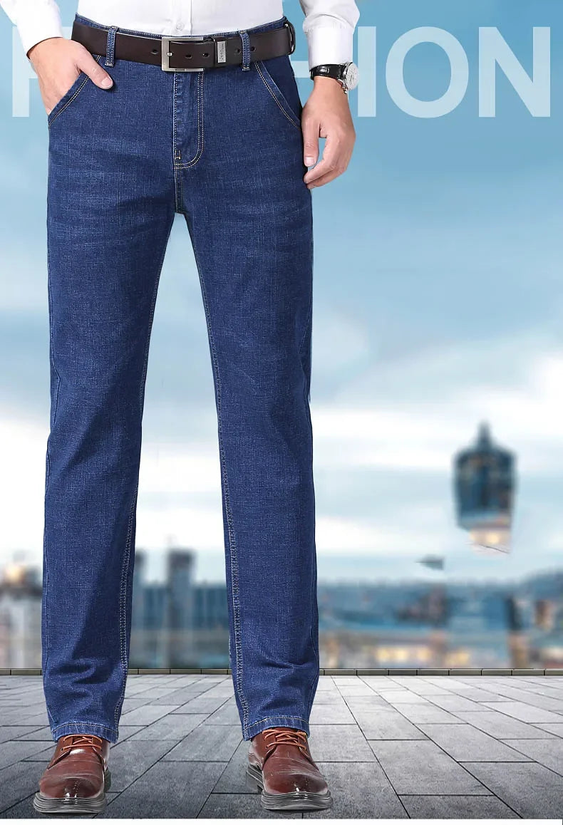 New Men Comfortable Soft Business Fashion Straight Casual Denim Trousers Male Brand Clothing Light Luxury Stretch Slim Fit Pants