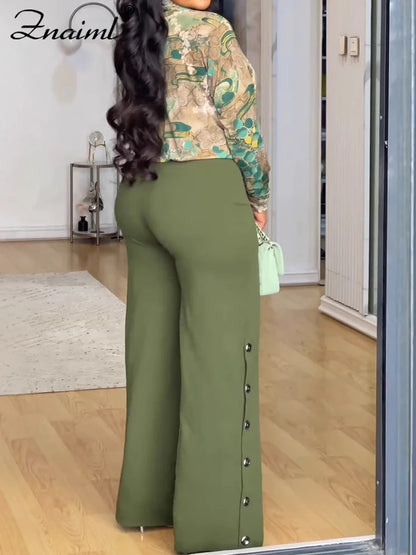 Znaiml Elegant Women's Pants Set Long Sleeve Print Shirt and Wide Leg Pant Autumn Two 2 Piece Sets Streetwear 2PC OL Outfits New