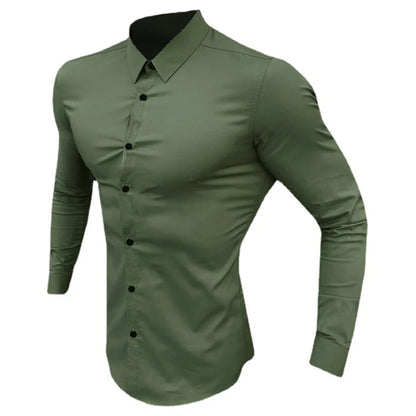Spring Autumn New Fashion Long Sleeve Shirt Mens Super Slim Fit Luxury Classic Turn-down Single Breasted Business Dress Shirt