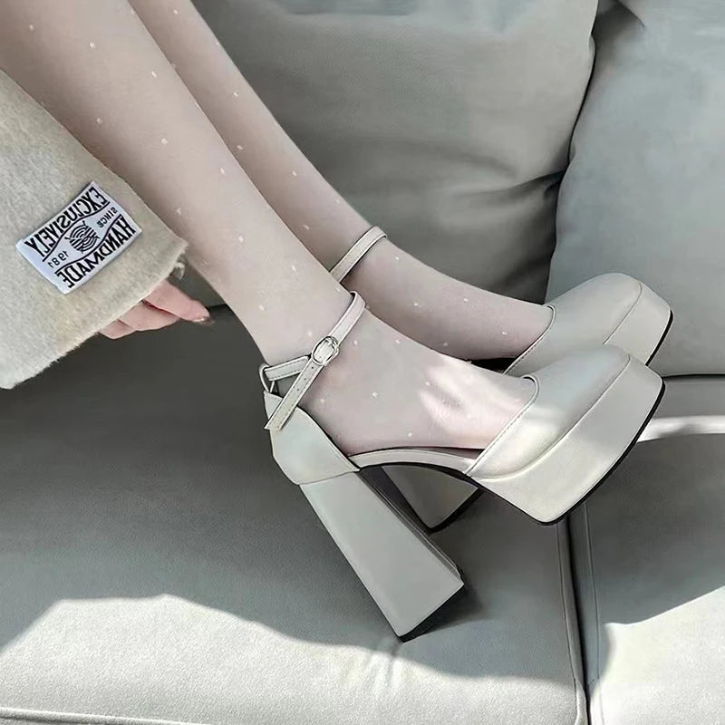 Super-high Heel Thick Heel Shoes Platform Sandals Women 2024 Designer Elegant Fashion Sexy Dress Party Round Toe White Heels