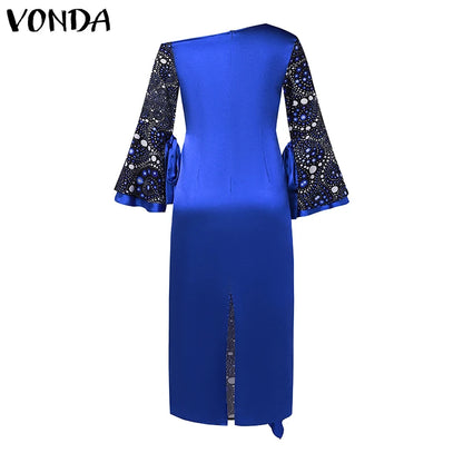 Plus Size 5XL VONDA Women One Off Sholuder Maxi Dress Bohemian Ruffled Printed Vestidos 2024 Fashion Casual Floor-Length Robe