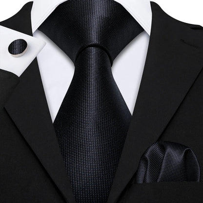 Barry.Wang Black White Gray Silver Silk Men Tie Handkerchief Cufflinks Set Jacquard Necktie for Male Wedding Business Party Gift