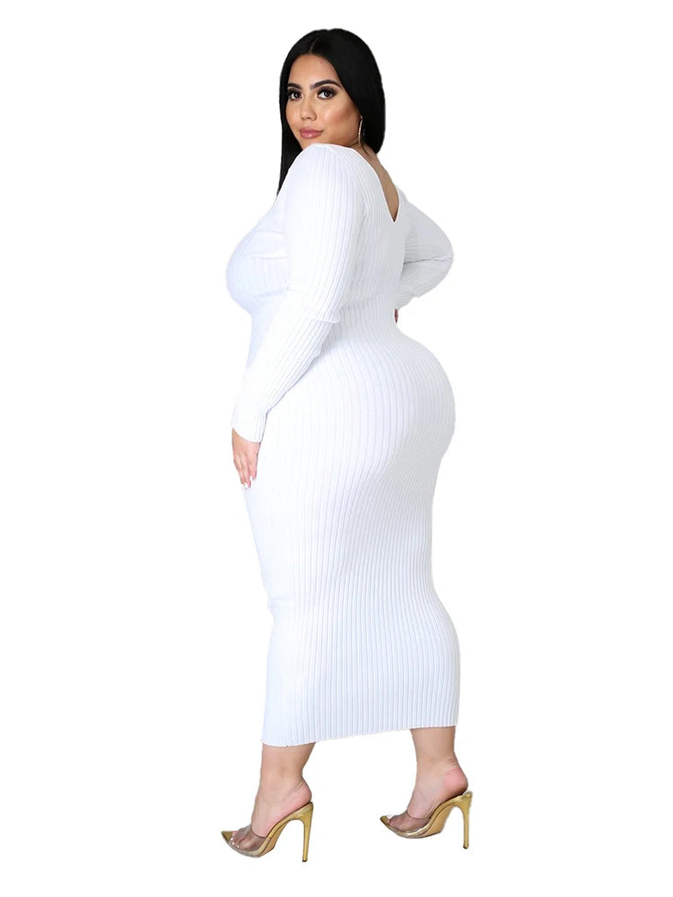Ladies Knitted Sweater Dress Midi Dress Long Sleeves Chic and Elegant Plus Size Dresses for Women 4xl 5xl