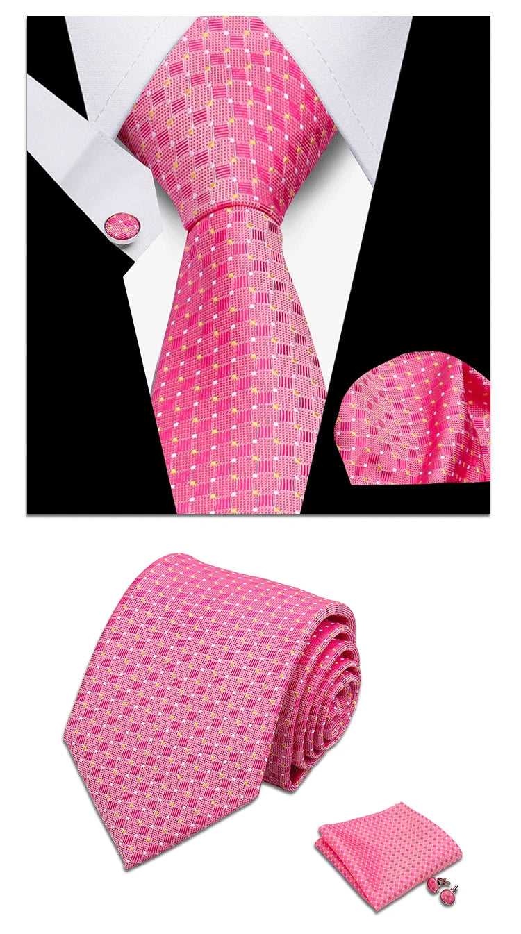 Classic Elegant Ties For Men Fashion Gifts Striped Solid Necktie Handchief Cufflink 3 Pcs Set Wedding Business Suit Accessories