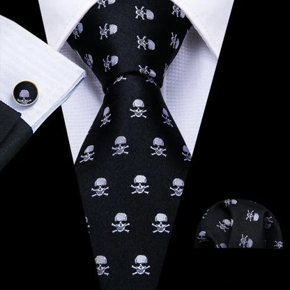 Barry.Wang Black White Gray Silver Silk Men Tie Handkerchief Cufflinks Set Jacquard Necktie for Male Wedding Business Party Gift