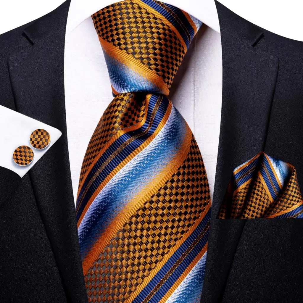 Hi-Tie Psialey Black Gold Silk Elegant Tie For Men Groom Wedding Men Necktie Pocket Square Cufflink Accessory Wholesale Designer