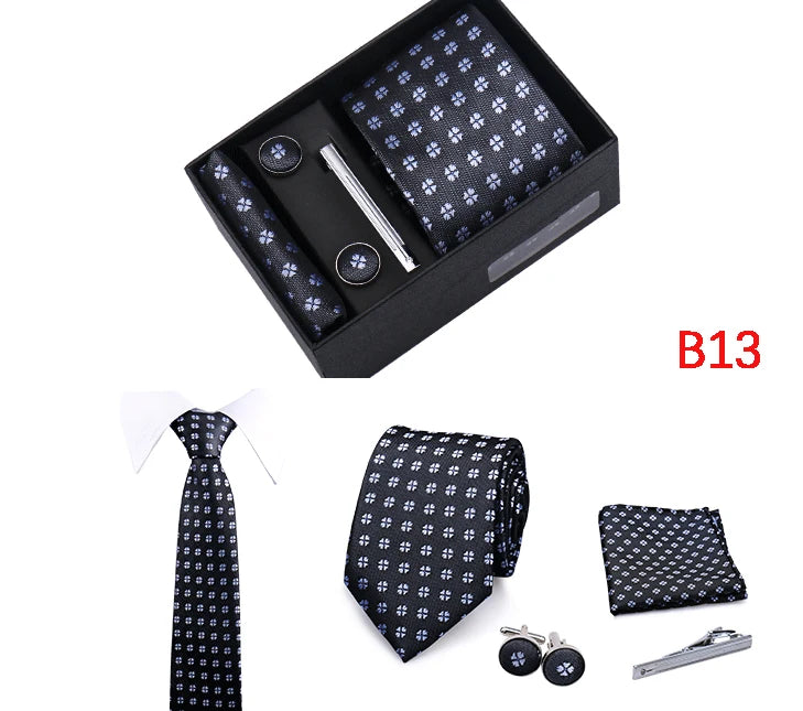 Ties Gift Box Brand Design Top Quality Jacquard Necktie Hanky Cufflink Set Tie Clip For Men Gravatas Business Wedding