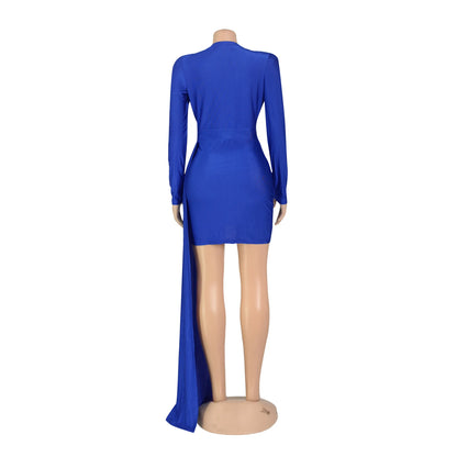 Elegant Deep V Neck Long Sleeve Sequins Prom Dress Women Elegant Wedding Party Mini Fashion Evening Dresses