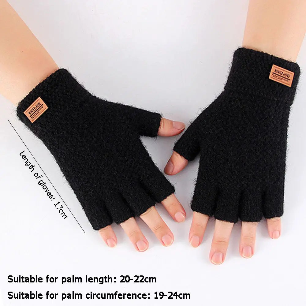 Office Thick Elastic Fingerless Gloves Driving Gloves Knitted Half Finger Mittens