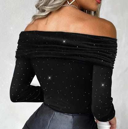 2023 Autumn Winter Spring New Fashion Casual Sexy Blouses Off Shoulder Hollow Out Lace Top Female Clothing TShirts Pullover Tops