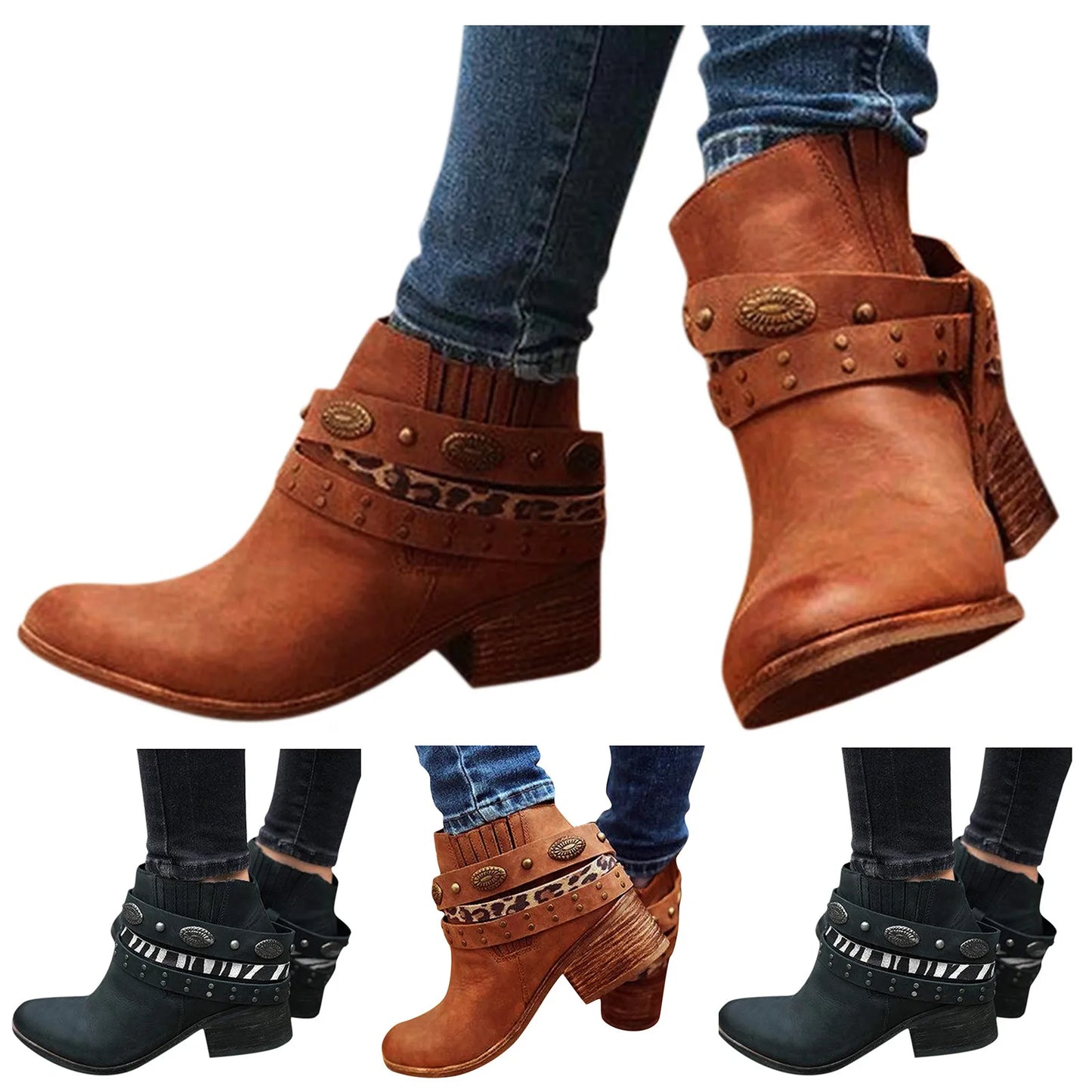 Zip Vintage Squared Round Fashion Up Winter Boots Heel Women'S Toe Women'S Boots Summer Boots For Women Booties