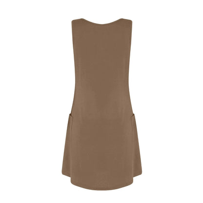 Womens Summer Dresses Plain Loose V Neck Sleeveless Sundresses Swimsuit Coverup With Pockets Vestidos Para Mujer платье женское