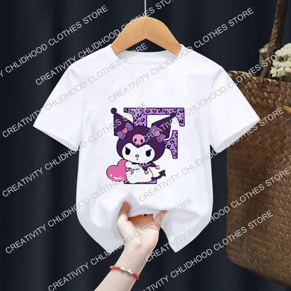 Kuromis Children T-Shirt Letter A B C D Cartoons Kid Tee Shirts Anime Kawaii Tops Casual Clothes Boy Girl Fashion Short Sleeve