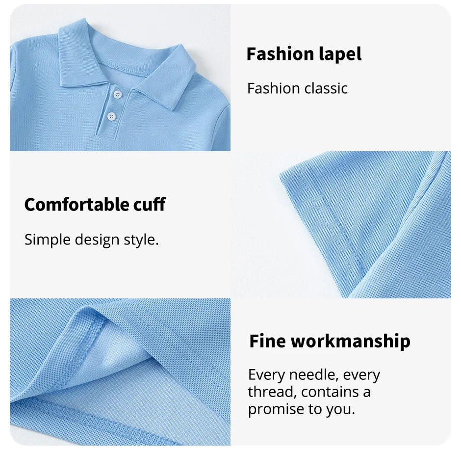 Children's solid color POLO shirt boy handsome fashion sports T-shirt girl lapel casual and comfortable half sleeve.