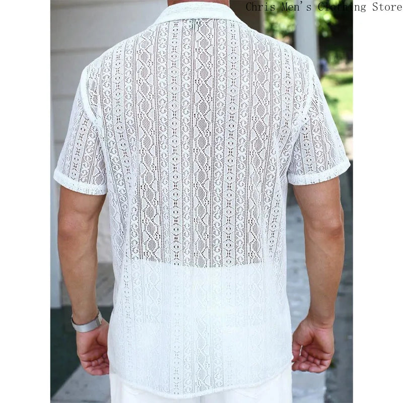 Spring and Summer Men's Sexy Short-sleeved Shirt, Outdoor Leisure Beach Men's Top Shirt, Comfortable Breathable Shirt for Men