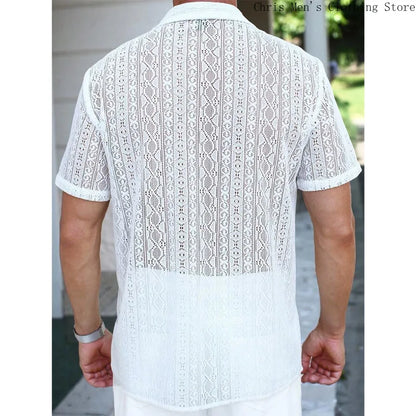 Spring and Summer Men's Sexy Short-sleeved Shirt, Outdoor Leisure Beach Men's Top Shirt, Comfortable Breathable Shirt for Men