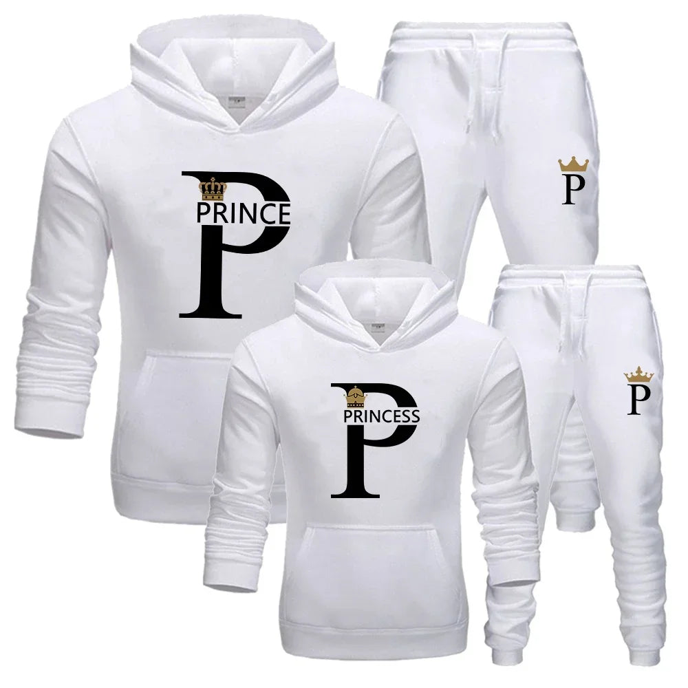 Prince Princess Print Couples Hoodie Set Men Women Unisex Sweatshirt Sweatpant Suit Lover Hoody Jogging Streetwear Tracksuit