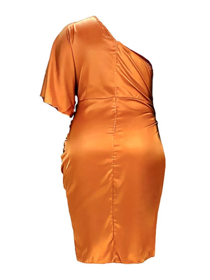 Plus Size Women Clothing One Shoulder Wedding Dress Big Lady Elegant Satin Short Dress Dresses 5xl Wholesale Bulk Dropshipping