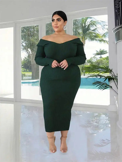Ladies Knitted Sweater Dress Midi Dress Long Sleeves Chic and Elegant Plus Size Dresses for Women 4xl 5xl