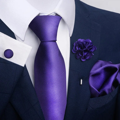 Luxury Mens Ties Floral Black Gold Ties Paisley NeckTie Pocket Square Cufflinks Brooch Set Men's Wedding Party Tie