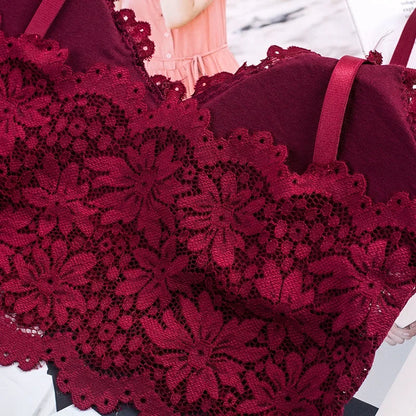 Women Lace Bra Sexy Lingerie French Bralette V Neck Cropped Bra Female Intimates Summer Seamless Underwear Embroidery Underwear