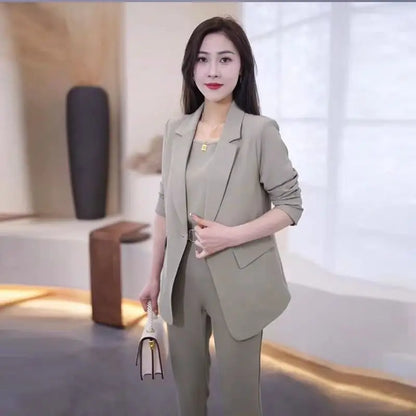 Women's 2026 Spring Autumn New Fashion Professional Suit Korean Elegant Casual Blazers Jacket+suspender+pants Three Piece Suits