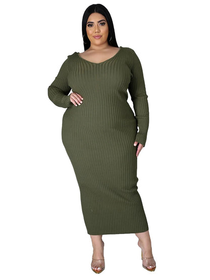 Ladies Knitted Sweater Dress Midi Dress Long Sleeves Chic and Elegant Plus Size Dresses for Women 4xl 5xl