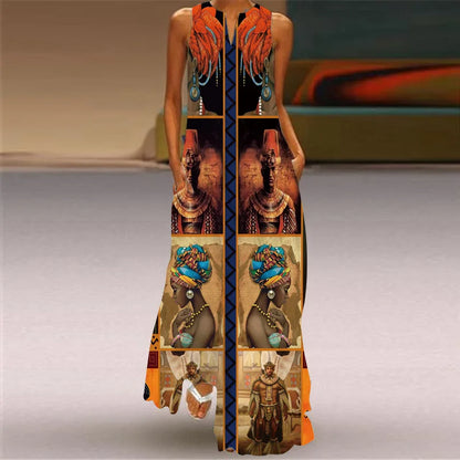New African Women's Long Dresses Spring/Summer Fashion Bohemian Beach Party Sleeveless Party Elegant Sexy Long Vestidos S-3XL
