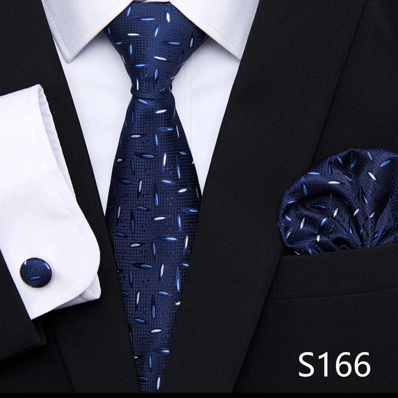 Hot Sale Holiday Gift Tie Pocket Squares Cufflink Set Necktie Dot Man Dark Grey Wedding Accessories Performance