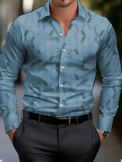 Men's shirt regular lapel shirt men's 3d printing triangle geometric printing casual street long sleeve fashion printed shirt