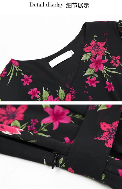 Womens Dresses Fashion Summer Dresses 2024 Summer Senior red Print Dress Long Loose Temperament Waist Loose Big Swing Dress