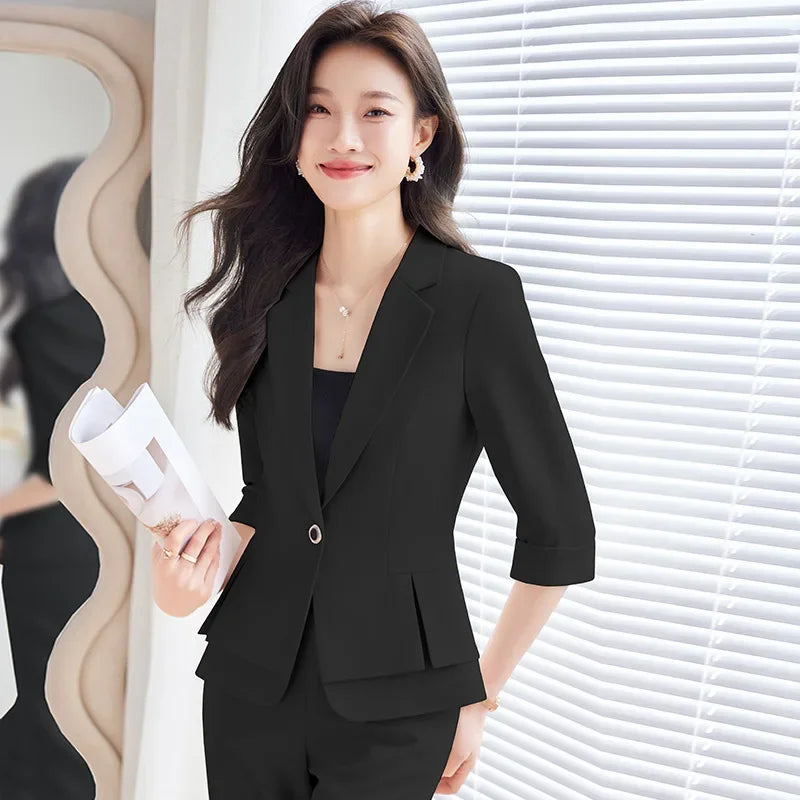 2024 Summer New Women's Petite Casual Seven-Half Sleeve Professional Workwear Purple Thin Suit Jacket Pants Set