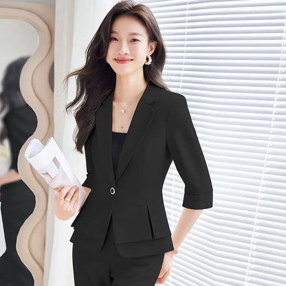 2024 Summer New Women's Petite Casual Seven-Half Sleeve Professional Workwear Purple Thin Suit Jacket Pants Set