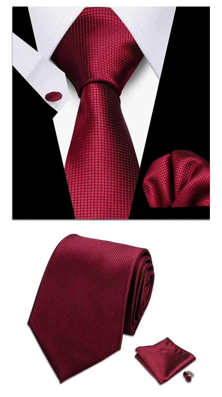 Classic Elegant Ties For Men Fashion Gifts Striped Solid Necktie Handchief Cufflink 3 Pcs Set Wedding Business Suit Accessories