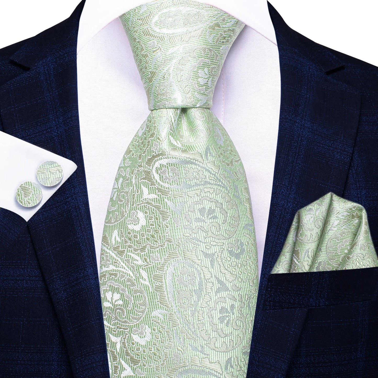 Hi-Tie Peacock Blue Novelty Designer Silk Wedding Tie For Men Hanky Cufflinks Gift Mens Fashion Necktie Set Business Party