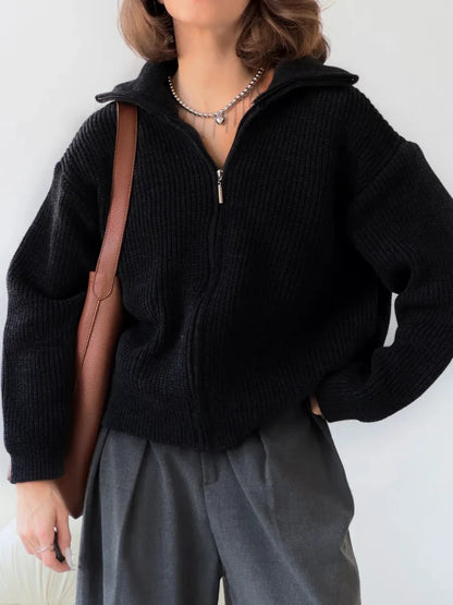 Zipper Knitted Sweaters for Women Autumn Winter New Thicken Warm Jumpers Casual Simple Solid Color Women's Oversized Pullovers