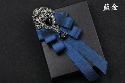 Fashion Handmade Bow Tie Wedding Collar Luxury Rhinestone Bowtie Necktie Brooch Pocket Towel Square Set Gift for Men Accessories