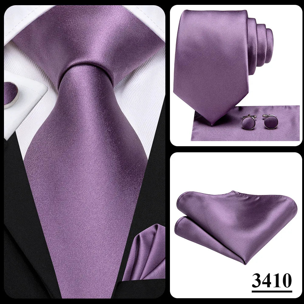 Hi-Tie Light Purple Solid Silk Wedding Tie For Men Quality Hanky Cufflink Gift Necktie Set Fashion Novelty Designer Dropshipping
