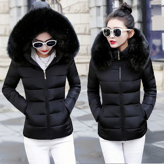 Fashion Black White Women's Winter Jacket Plus Size 6XL Winter Coat Female Parkas Detachable Big Fur Hooded Warm Short Outwear