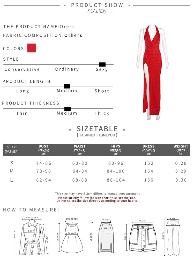 KLALIEN Elegant Halter V-neck Evening Long Dresses for Women Sexy Side Slit Sleeveless Party Prom Birthday Maxi Dress Vestido