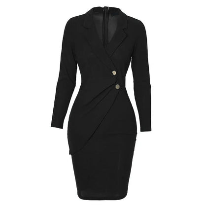 Autumn Attendance Pass Women's Long Sleeved Short Skirt Temperament Slimming Professional Dress Simple Solid Color Set