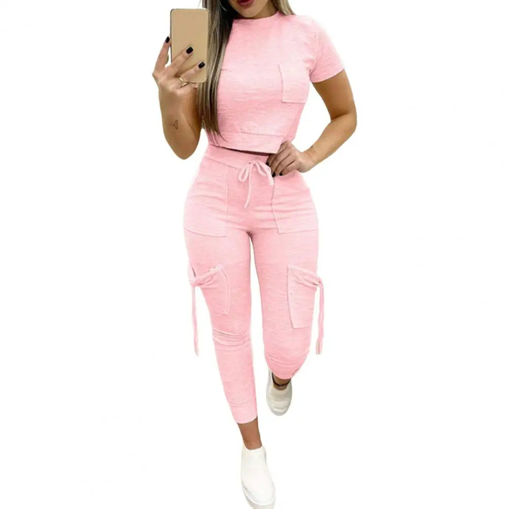 2Pcs/Set Top Pants Set Breathable Sports Outfit Pockets Ladies Sport Outfit Summer Loungewear Suit Trendy Streetwear